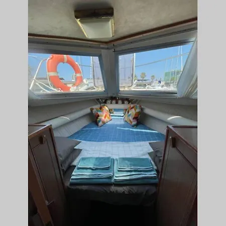 Beautiful 70s Vintage Yacht Boat In Barcelona *