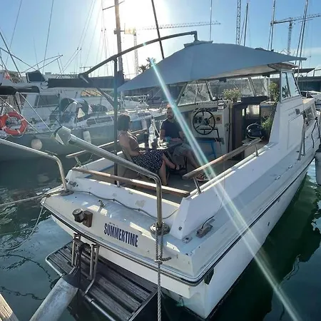 Beautiful 70s Vintage Yacht Boat In Barcelona Sant Adria de Besos